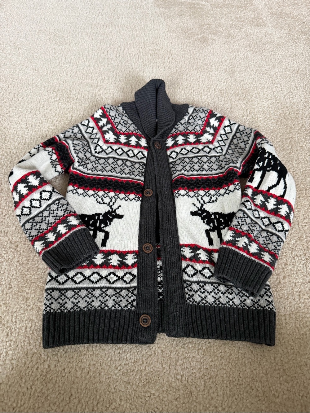 Kids Hatley Collared Nordic Reindeer Cardigan Sweater Jacket - Black/White/Red